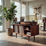 Minimalist Record Cabinet With Four Open Shelves For Interior