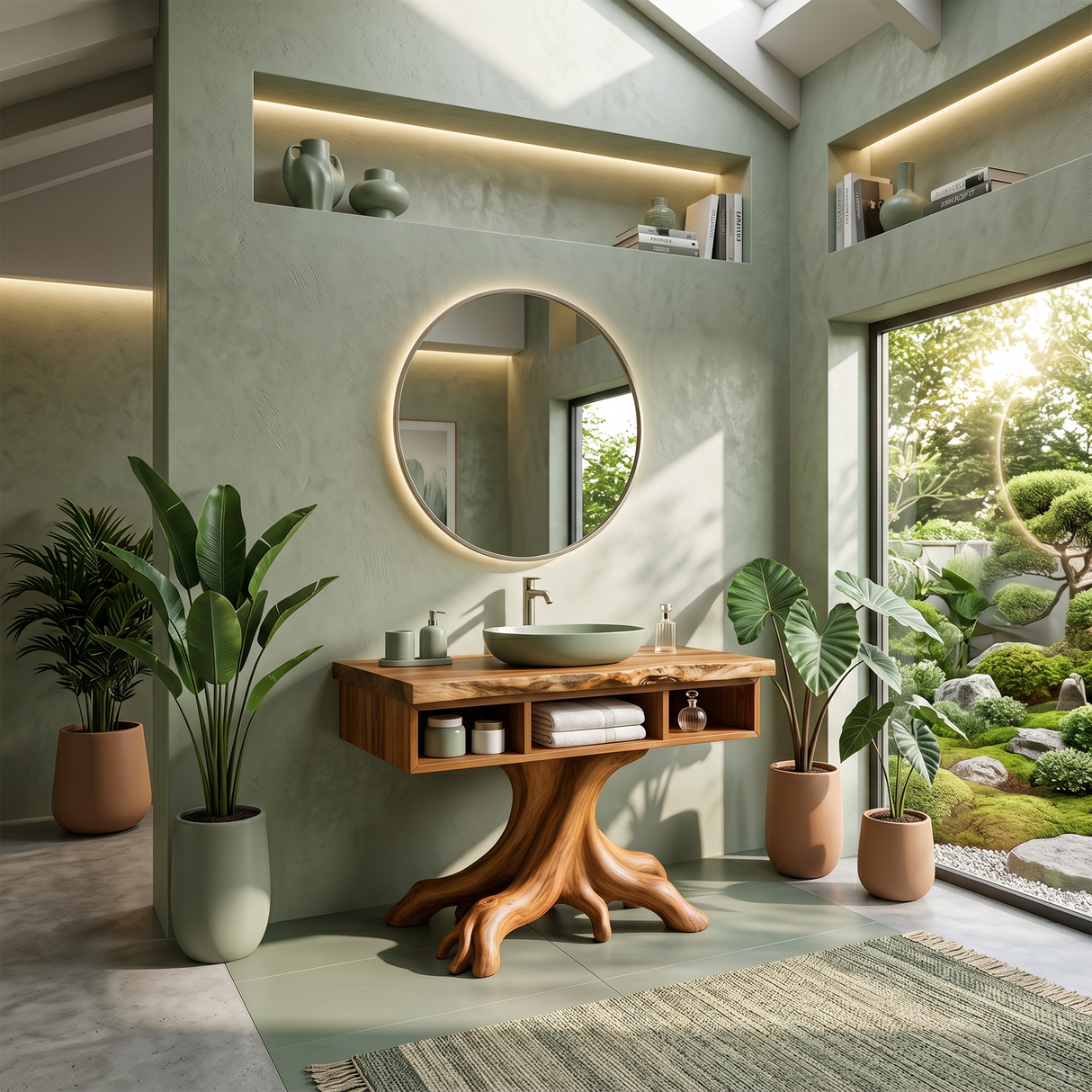 Mid Century Rounded Vanity With Drawer Storage For Bathroom