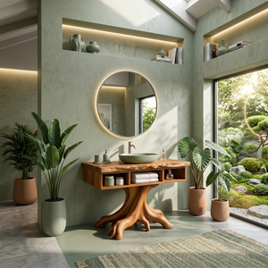 Mid Century Rounded Vanity With Drawer Storage For Bathroom