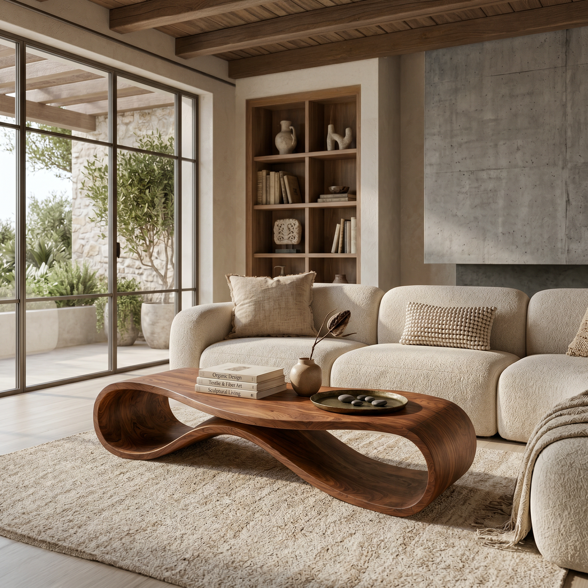 Sculptural Coffee Table With Undulating Base For Luxury Living Room