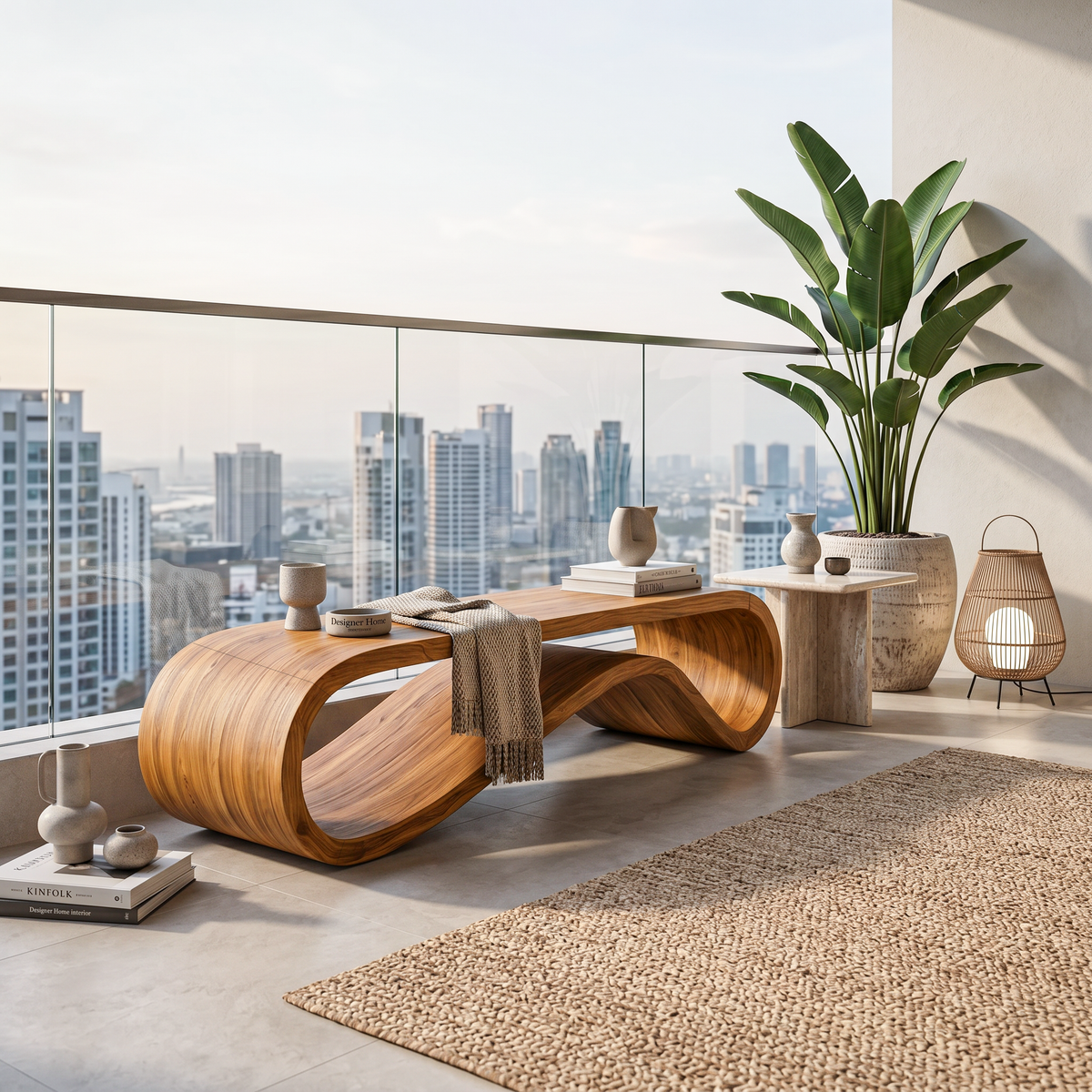 Modern Organic Curved Bench For Hallway Furniture Accent