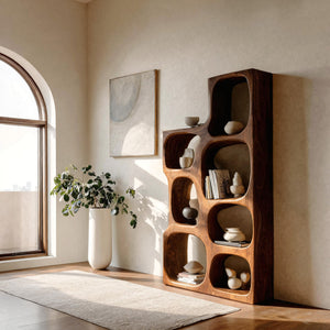 Organic Sculptural Wooden Bookshelf For Modern Living Room