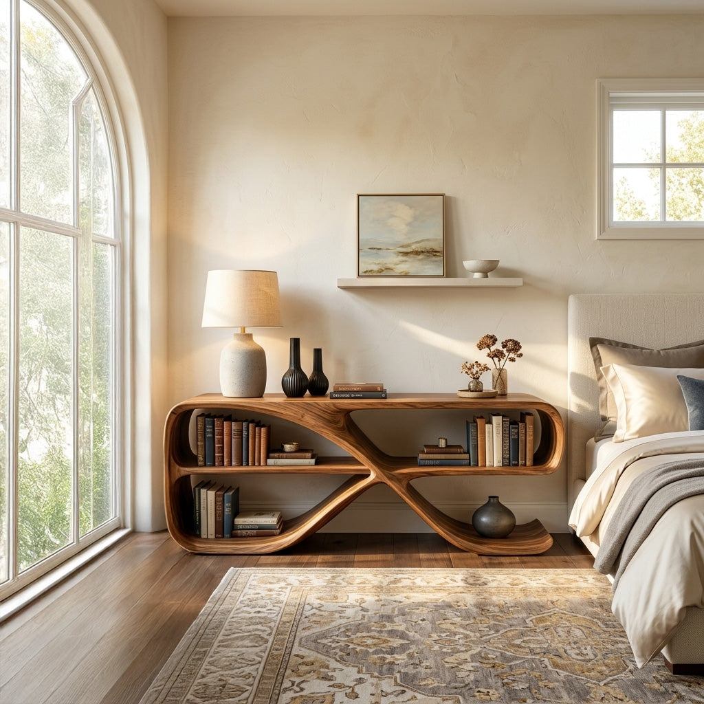 Modern Organic Wooden Console Table For Living Decor