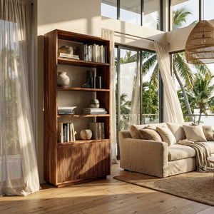 Minimal Wooden Bookcase For Coastal Living Room