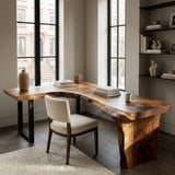 Organic Wooden L Desk With Live Edges For Minimalist Workspace