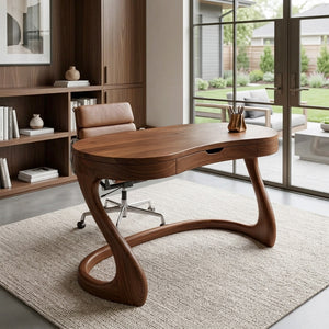 Modern Sculpted Desk With Drawers For Minimalist Home Office