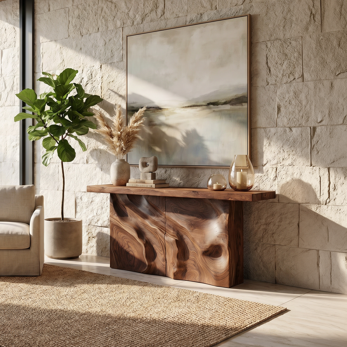 Scandinavian Sculpted Base Hall Table For Entry Hall Interior