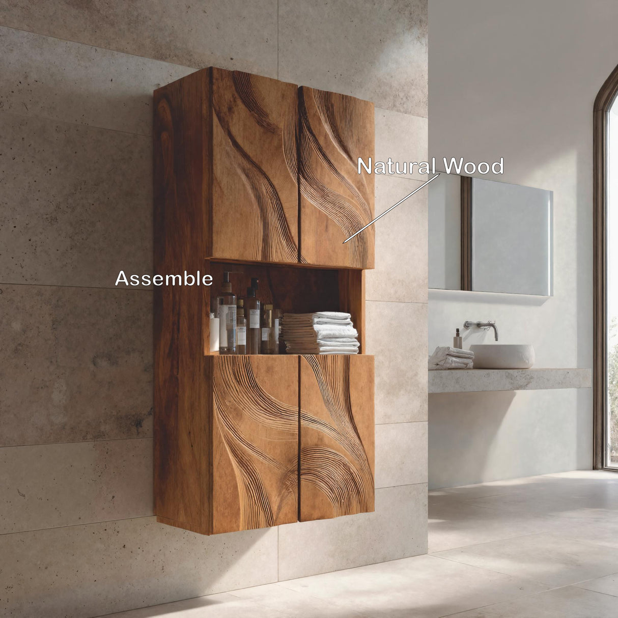 Handcrafted Carved Bathroom Cabinet For Modern Bathroom