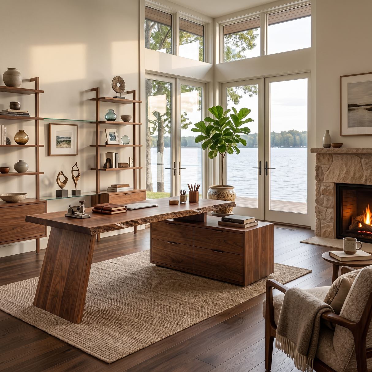 Modern Desk With Storage Shelf For Home Workspace
