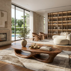 Organic Oval Coffee Table With Sculptural Base For Modern Living