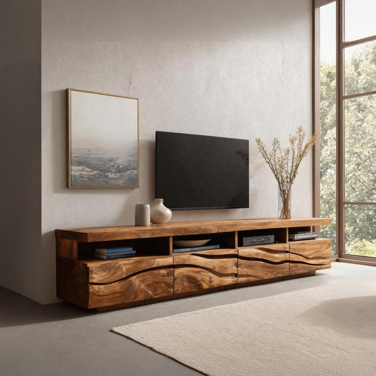 Handcrafted Media Cabinet Console For Living Room