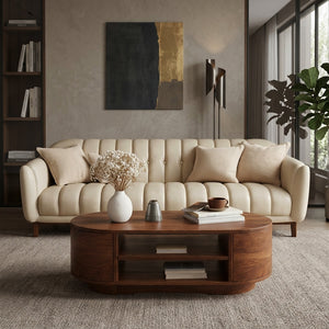 Modern Oval Coffee Table With Open Shelves For Living Room