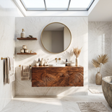 Sculptural Bathroom Vanity Wave Texture Wood Cabinet For Luxury Bathroom