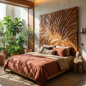 Abstract Flowing Grain Wood Headboard For Modern Minimalist Bedroom