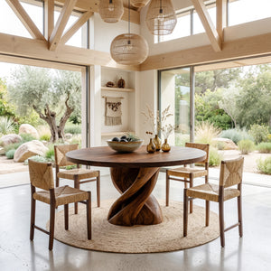 Modern Round Dining Table With Twisted Pedestal For Dining Room
