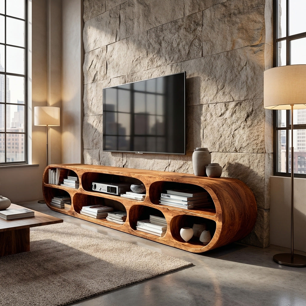 Modern Sculptural TV Console For Living Room