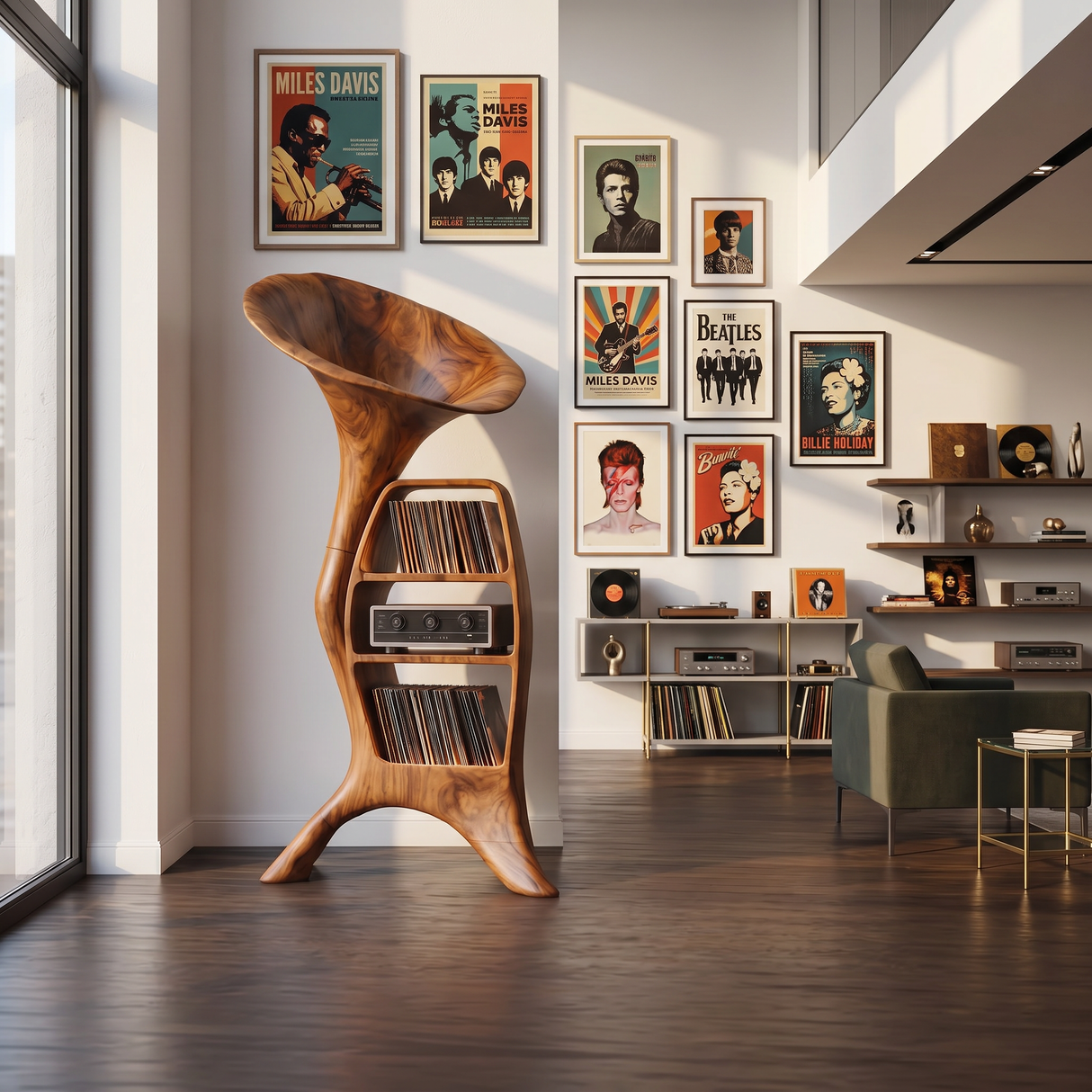 Handcrafted Wood Record Player Stand For Entryway