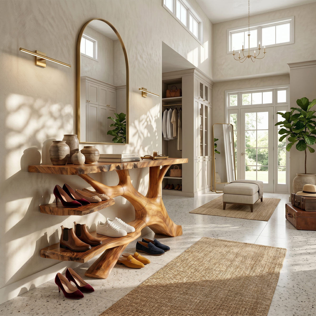 Rustic Tall Shoe Rack For Mudroom Hallway Storage Corner