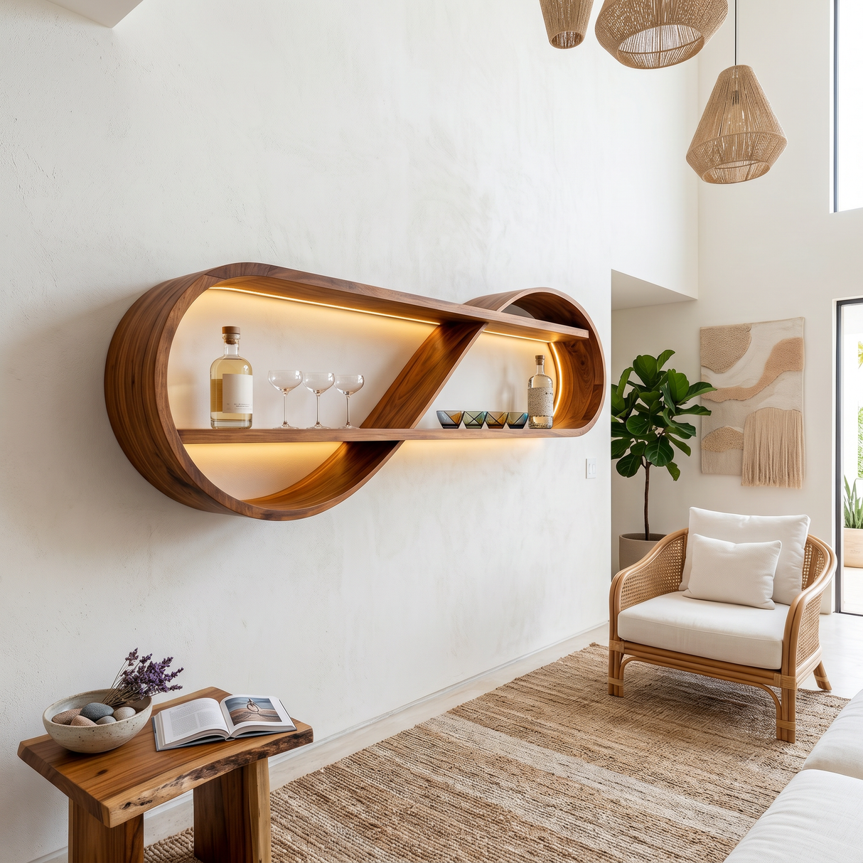 Scandinavian Open Shelf Wine Rack For Apartment Interior
