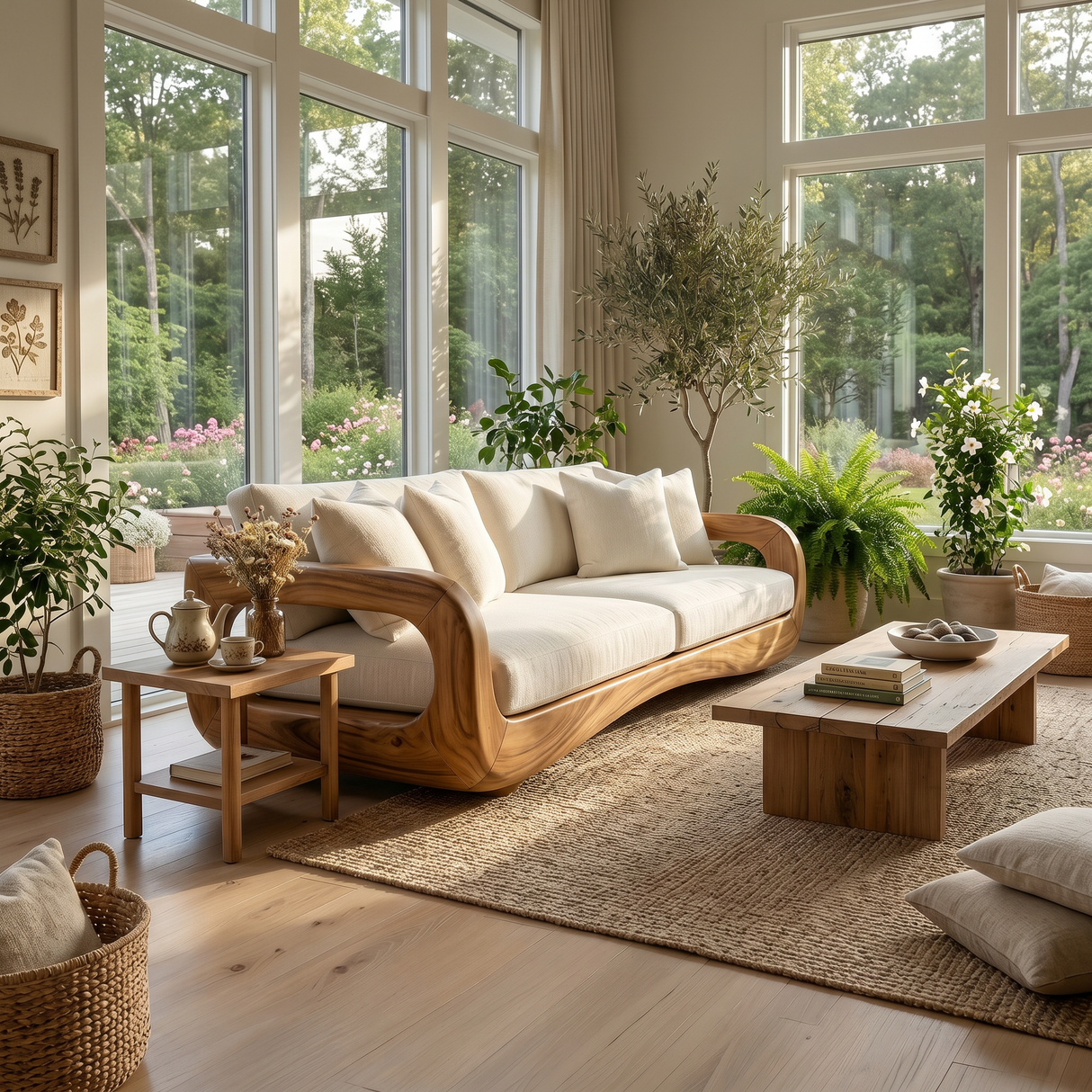 Modern Curved Wooden Sofa For Luxury Penthouse Interior Decor
