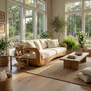 Modern Curved Wooden Sofa For Luxury Penthouse Interior Decor