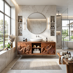 Organic Carved Floating Bathroom Vanity For Master Bathroom
