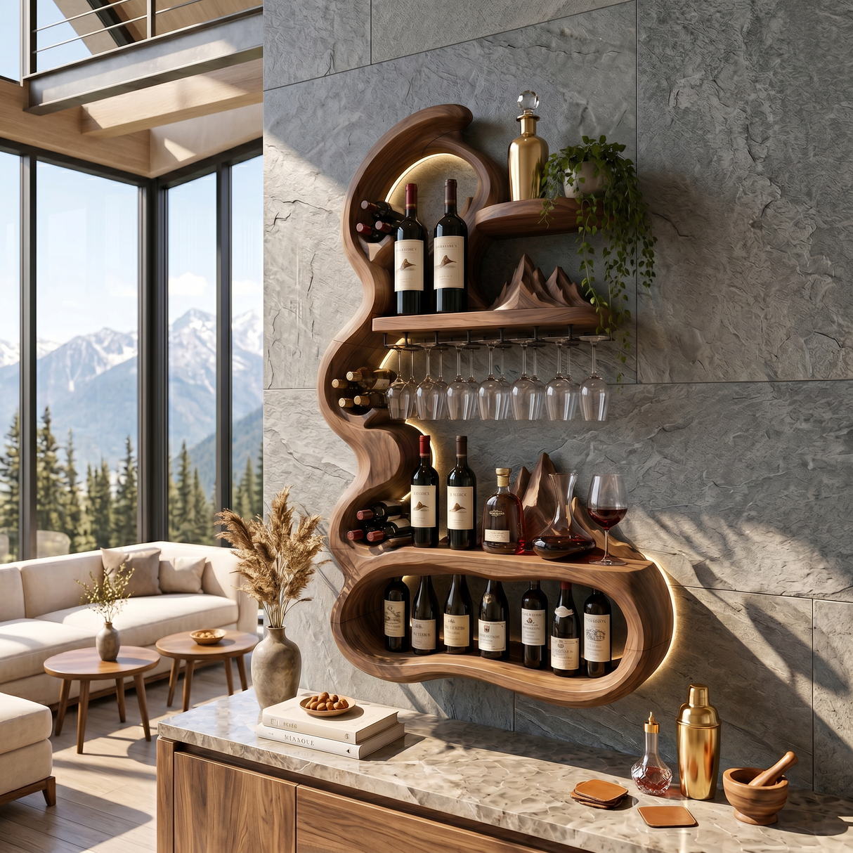Mid Century Sculptural Wine Display For Dining Space