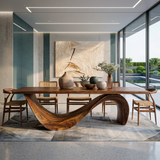 Modern Wooden Dining Table With Curved Base For Dining Area