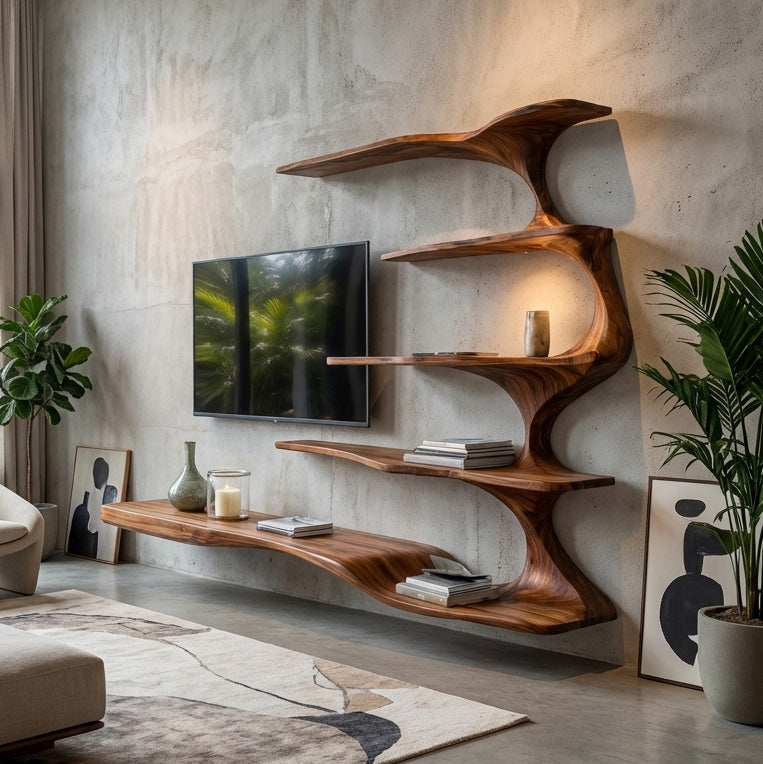 Organic Natural Wood TV Shelf For Living Space