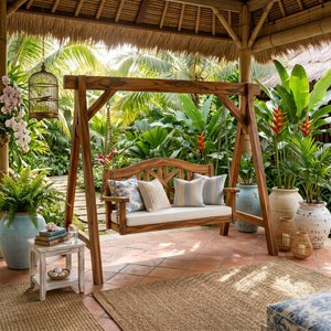 Mediterranean Wooden Swing Bench Villa Patio