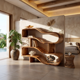 Modern Architectural Wooden Display Shelf With Floating Curves