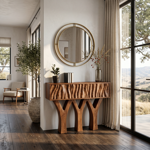 Wooden Console Table With Three Y-shaped Base For Home Decor