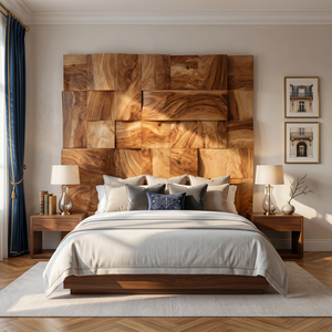 Modern Mosaic Wood Headboard For Luxury Tropical Bedroom Interior