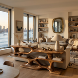 Wooden Console Table With Sculptural Open Shelves For Living