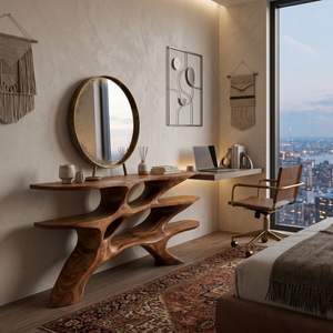 Minimalist Sculptural Wooden Console Table For Living Room