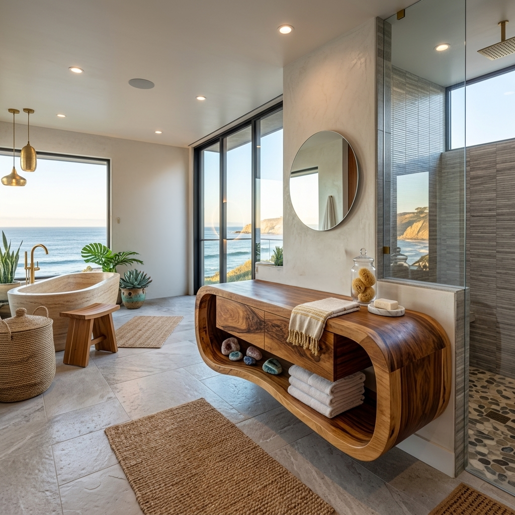 Floating Bathroom Vanity With Open Towel Shelf For Modern Bath