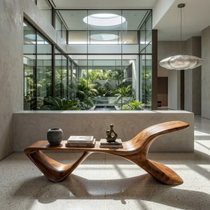 Organic Modern Curved Bench For Living Room Or Entryway