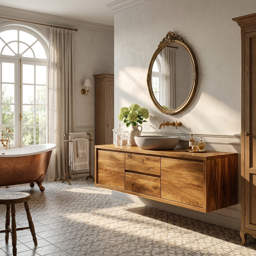 Modern Wall Mounted Wood Bathroom Vanity For Spa Bathroom