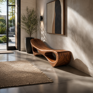 Modern Sculptural Wooden Bench For Luxury Interiors