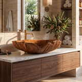 Farmhouse Handcrafted Wooden Vessel Sink For Bathroom