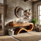Modern Wood Bathroom Vanity With Sculptural Wave Base For Bath