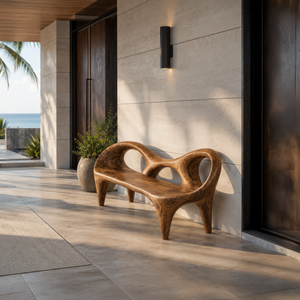Sculptural Wooden Entryway Bench With Rounded Edges For Entryway