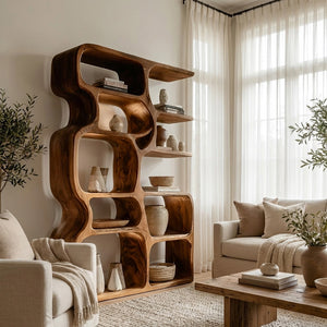 Minimalist Artistic Natural Wood Bookshelf For Living Room