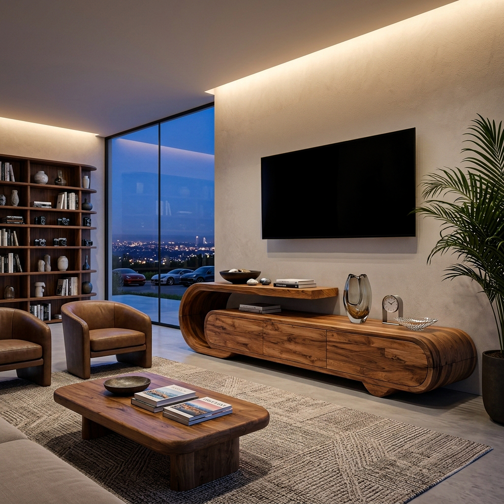 Contemporary Natural Wood TV Console For Home Storage