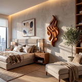 Modern Wooden Wall Clock With Sculptural Wave Carving For Interior