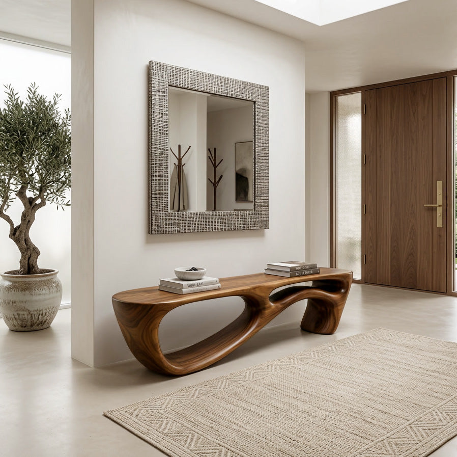 Modern Organic Natural Wood Bench For Entryway Decor