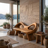 Organic Bench With Hollow Sculpture Backrest For Luxury Interiors