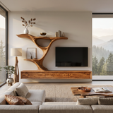 Wooden Floating TV Stand With Side Branch-shaped Storage For Living