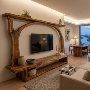 Wooden TV Cabinet With Sculptural Branch Frame For Modern Living
