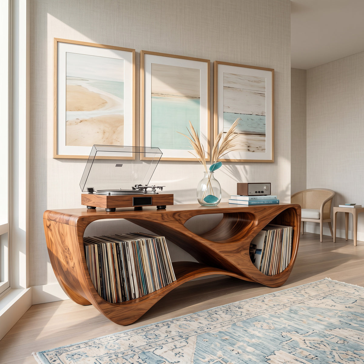 Contemporary Rounded Vinyl Record Console For Living Room